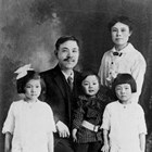 The Mikami family, ca. 1917, prior to moving to Anchorage.  Goro "George," Mine', Mary and Alice, and Harry.