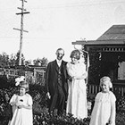 The Schodde family in front of their home at 5th Avenue and C Street, Anchorage, 1923.